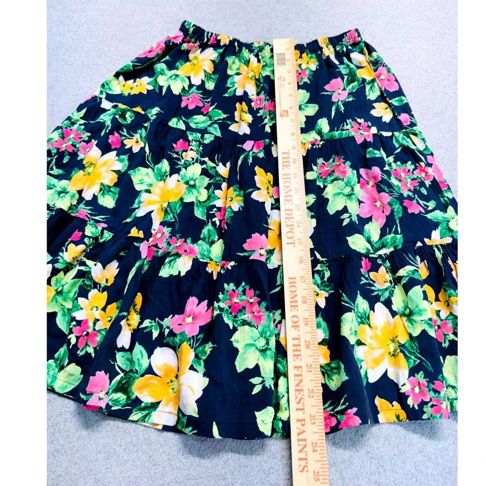 Old Navy Tiered Skirt Girls XL 14-16 Navy Blue Floral Boho Ruffle Knee Length